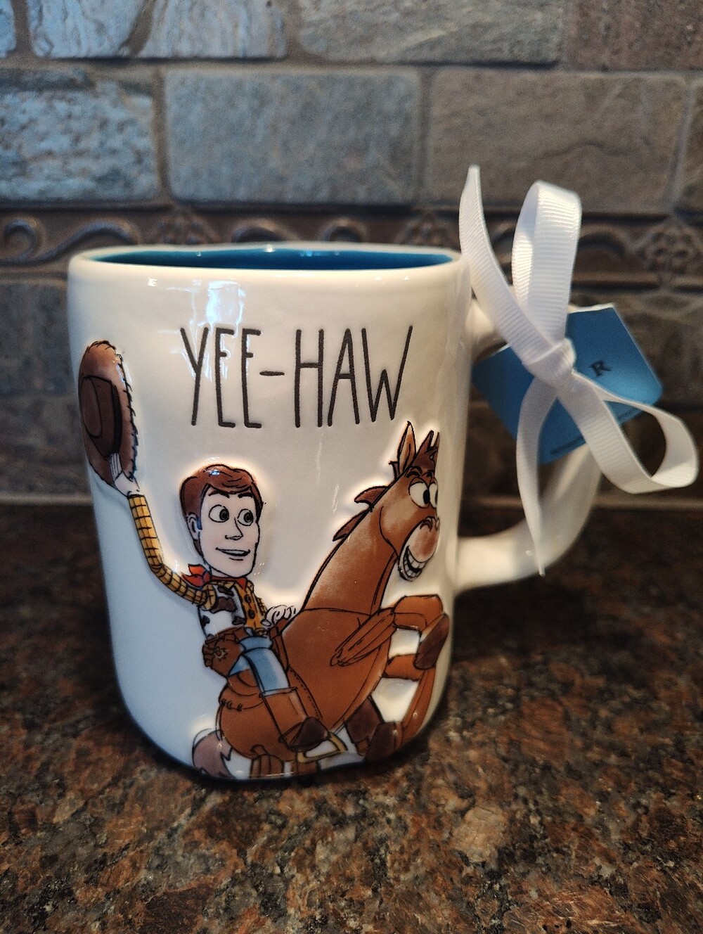 Rae Dunn Disney/Pixar Woody from Toy Story Ceramic Coffee Mug - Blue Interior